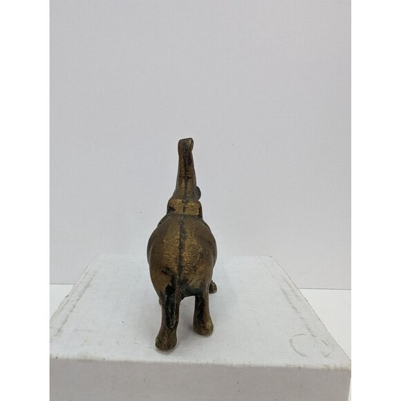 Brass Elephant Trunk Up with Tusks 3 Inch Tall 3 Inch Long Made in India - Picture 4 of 7